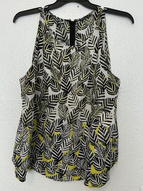 Jessica Rose Tank Flare White with Black Leaves and Yellow , Size XL